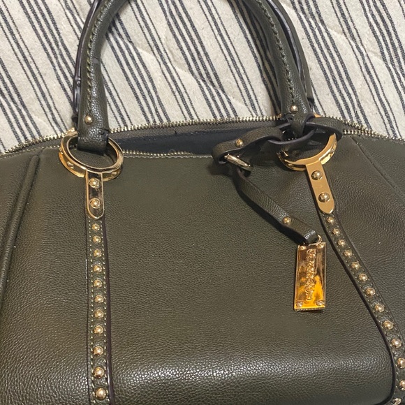 Chic Olive Green Satchel with Gold Accents - Picture 1 of 14
